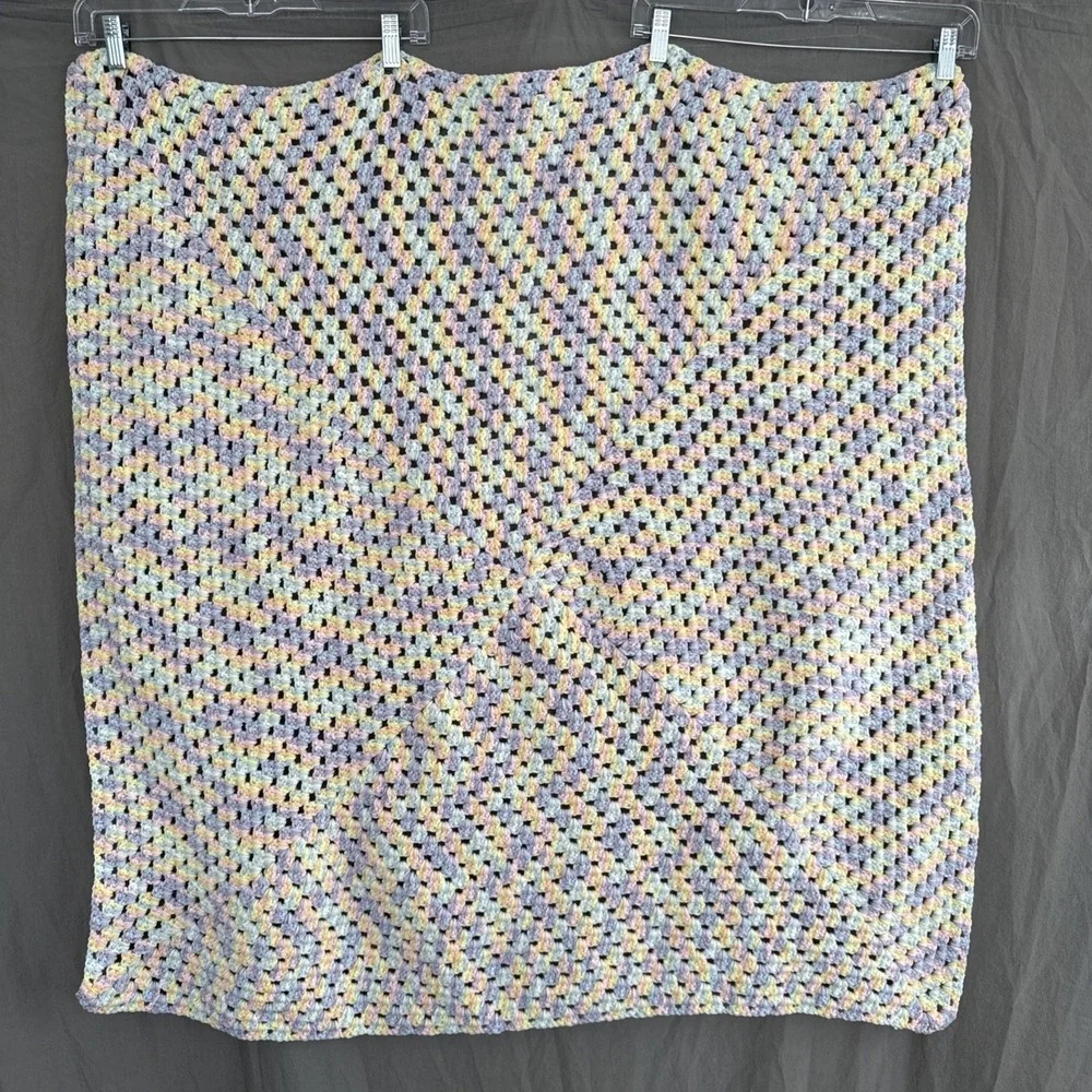 Handmade Crochet C2C Pastel Baby Afghan Blanket Soft Rainbow Sherbet 90s‎ 38x38